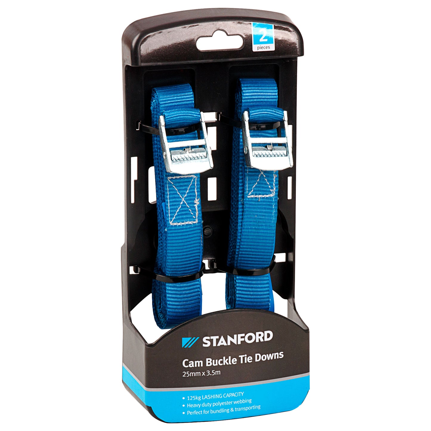 Stanford Cam Buckle Tie Downs 25mm x 3.5m 2pk