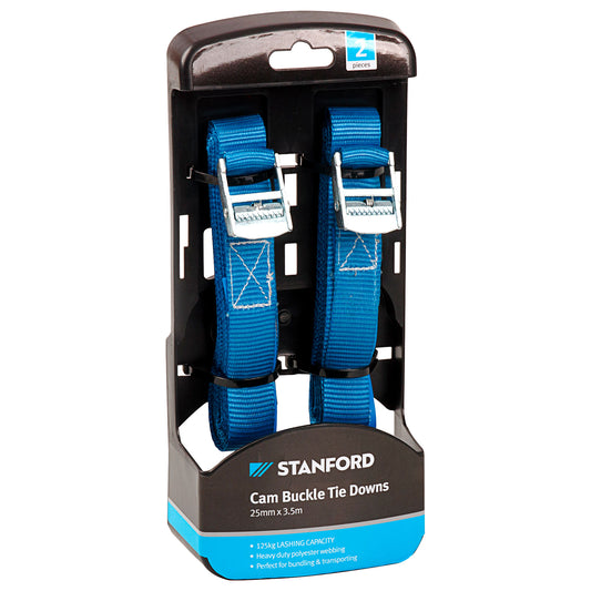Stanford Cam Buckle Tie Downs 25mm x 3.5m 2pk