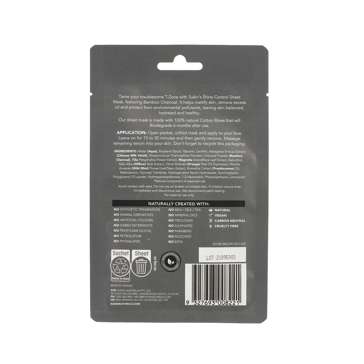 Sukin Oil Balancing Shine Control Sheet Mask Sachet 25mL