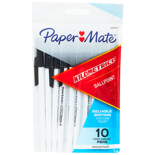 Papermate Kilometrico 1.0mm Pen 10pk Black