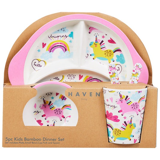 Kids Bamboo Meal Set Unicorn 5pc