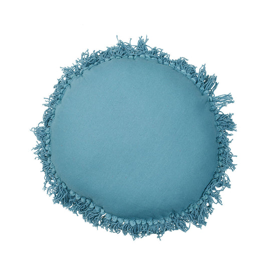 Round Fringe Cushion Blue