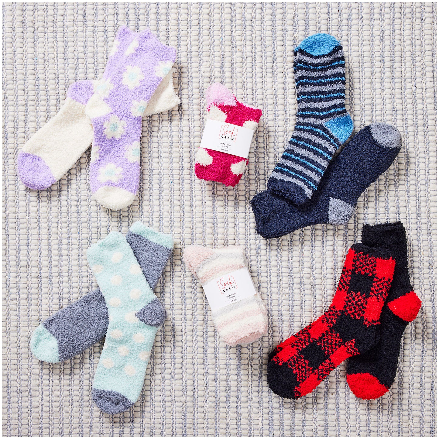 Women's Fluffy Socks Pink Stripe/Soild 2pk
