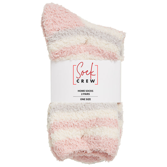 Women's Fluffy Socks Pink Stripe/Soild 2pk