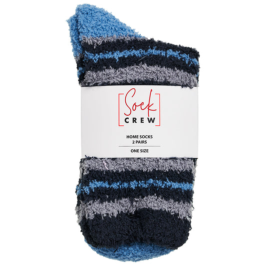 Men's Fluffy Socks Strip Blue/Solid 2pk