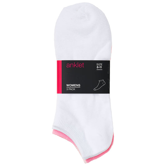 Women's Anklet Socks Pink 3pk