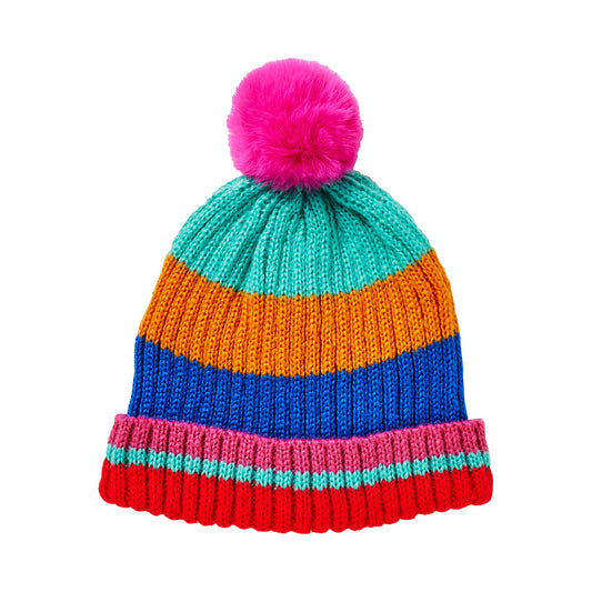 Striped Pom Pom Beanie Multi