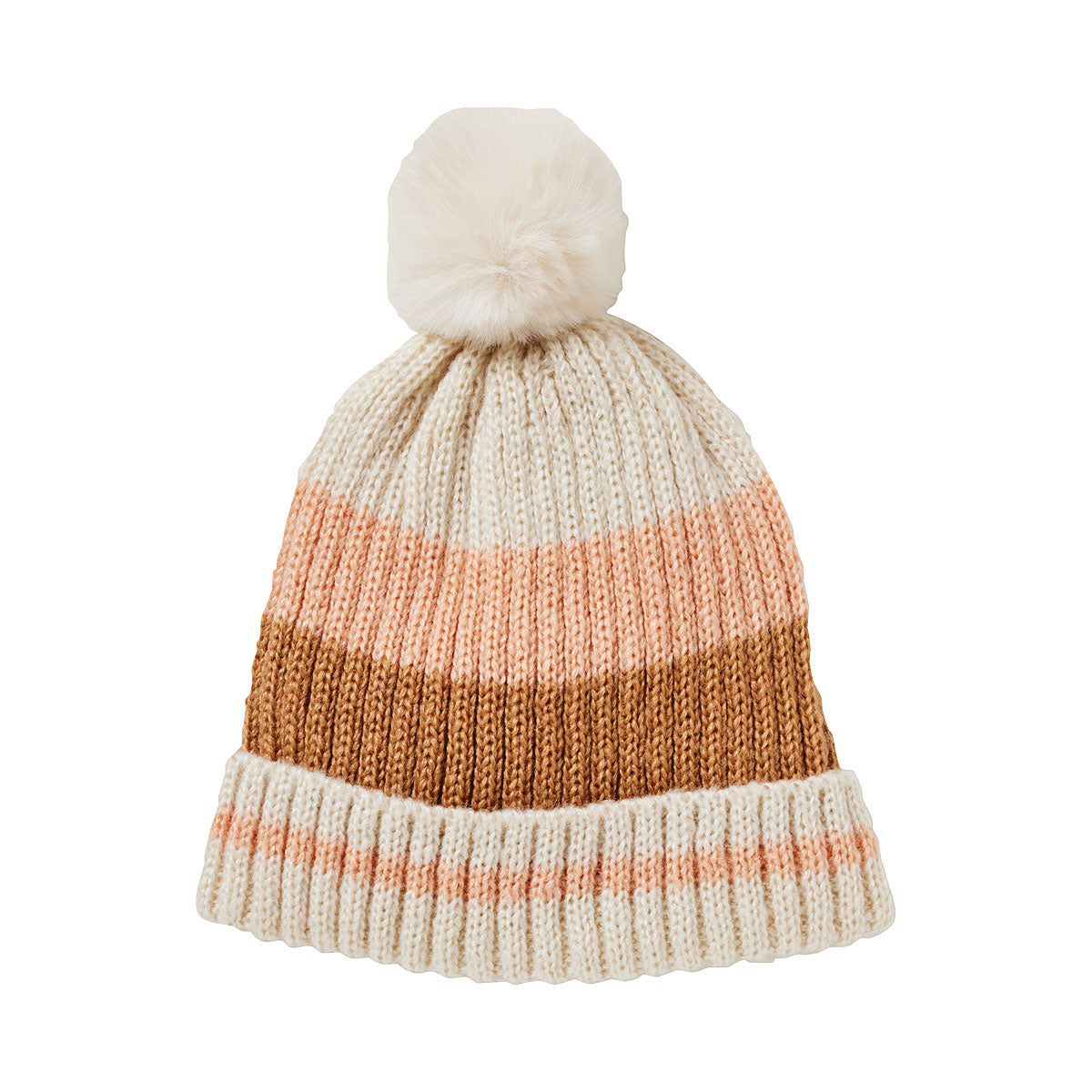 Striped Pom Pom Beanie Neutral