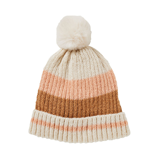 Striped Pom Pom Beanie Neutral