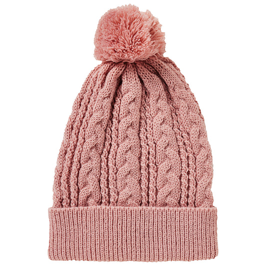 Cable Pom Pom Beanie Rose Tan