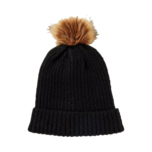 Ribbed Beanie With Pom Pom Black