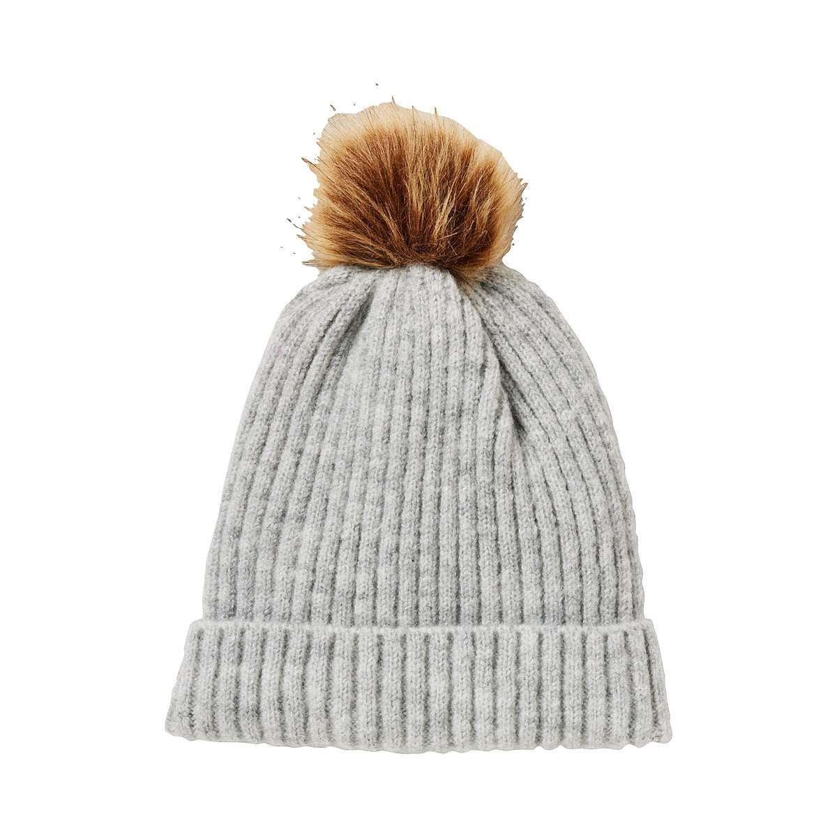 Ribbed Beanie With Pom Pom Grey