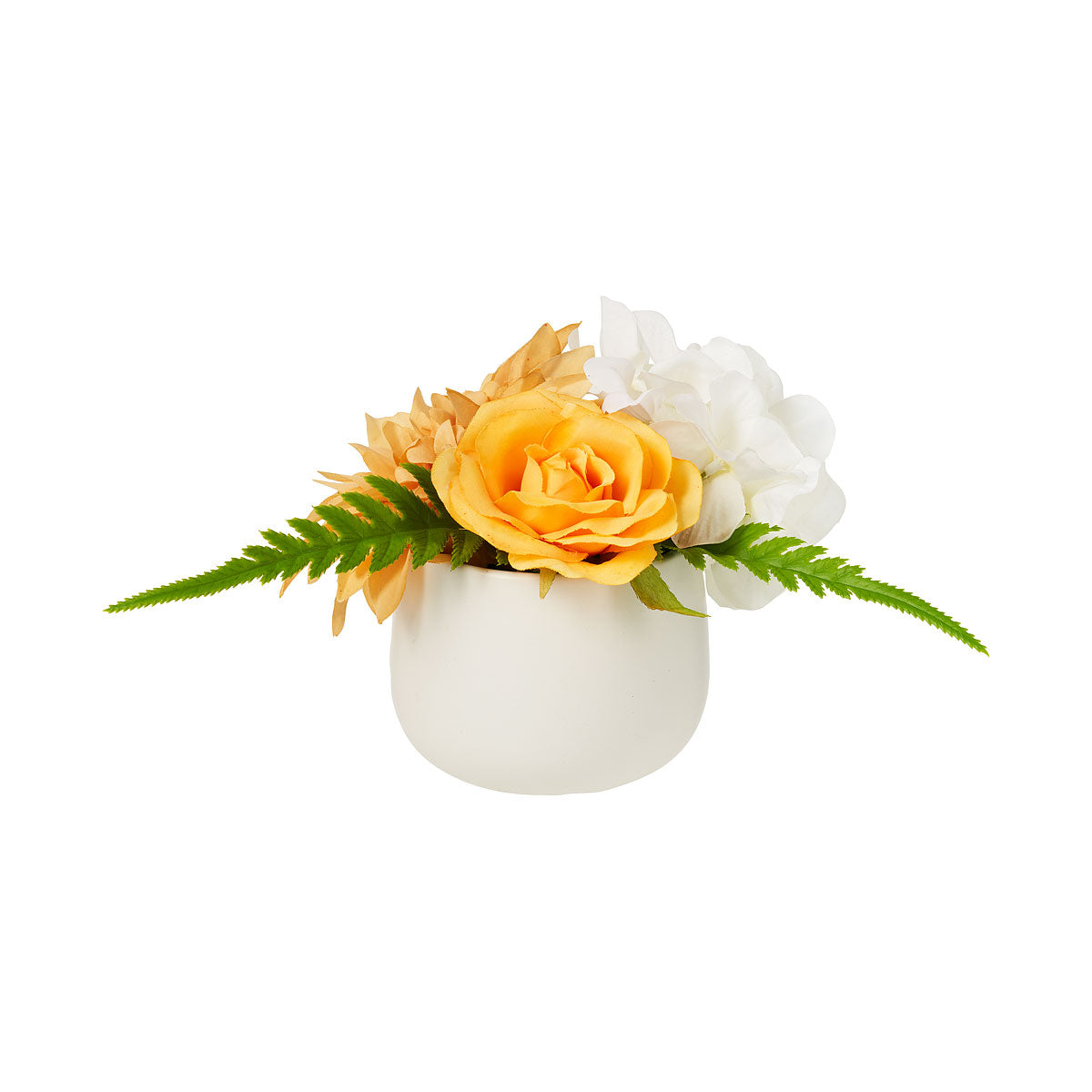 Faux Roses In White Pot Pink/Yellow