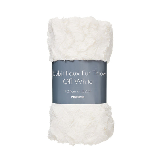 Faux Rabbit Fur Throw 127x152cm Off White