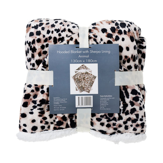 Hooded Sherpa Blanket 130x180cm Animal