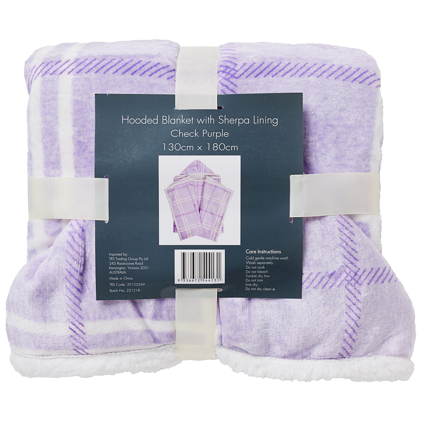 Hooded Sherpa Blanket 130x180cm Check