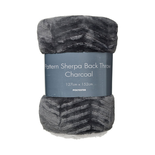 Patterned Throw Sherpa-Backed 127x152cm Charcoal