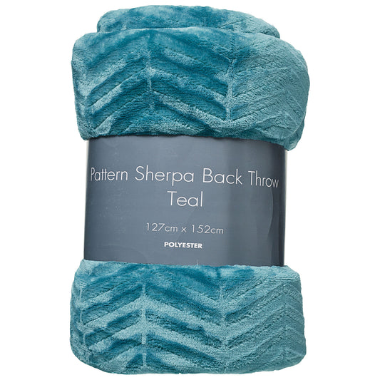 Patterned Throw Sherpa-Backed 127x152cm Teal