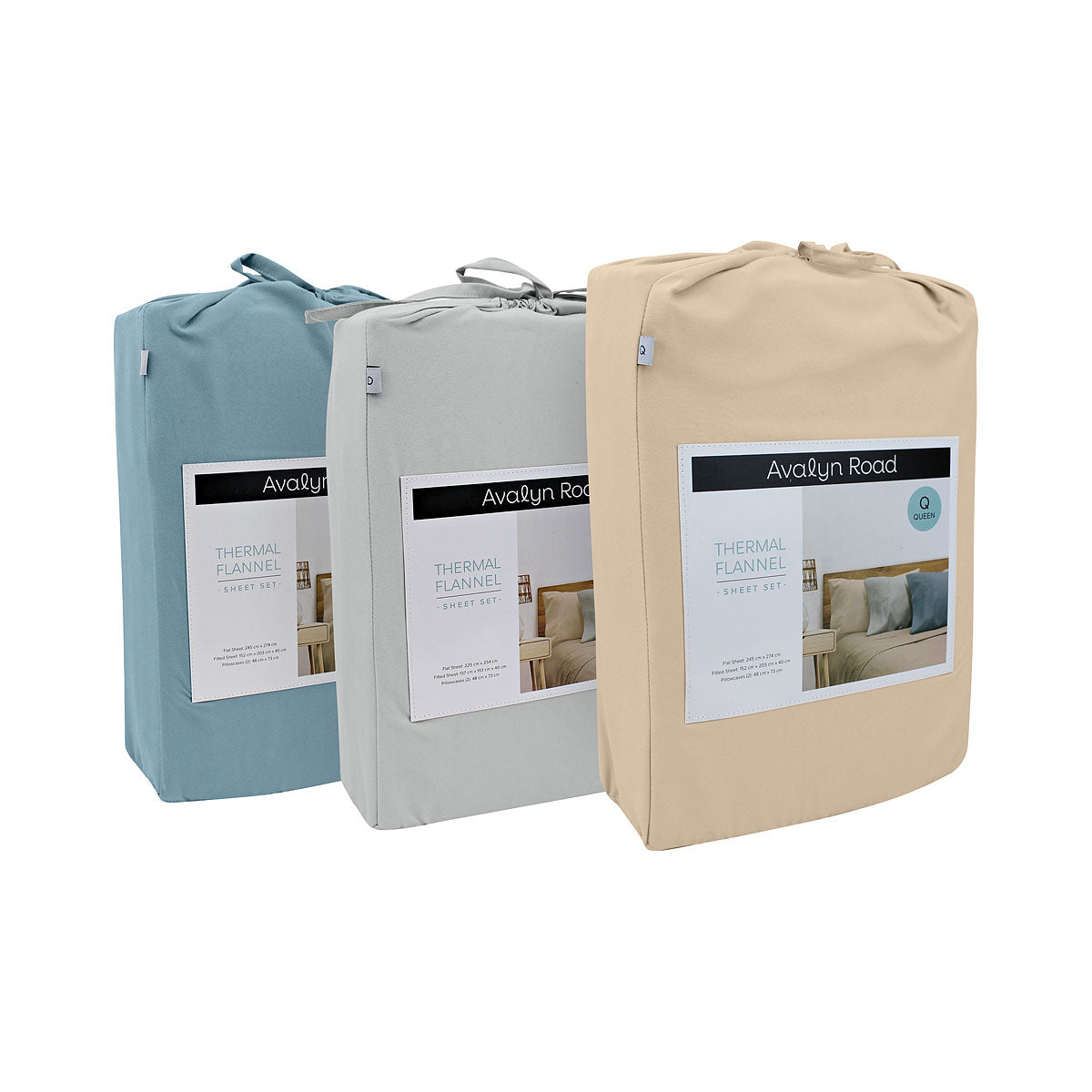 Avalyn Road Thermal Flannel Sheet Set Solid Colours QB Assorted