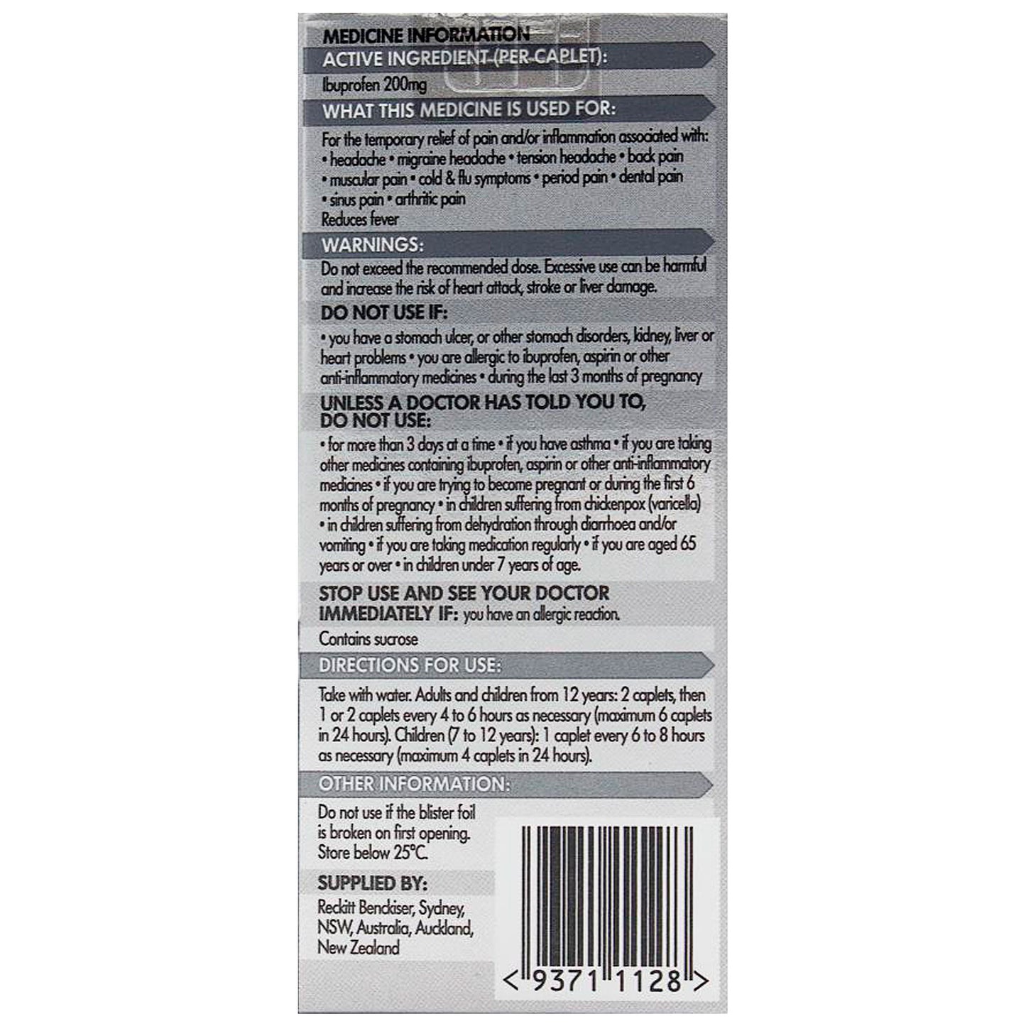 Nurofen Pain And Inflammation Relief Caplets 200mg Ibuprofen 12 Pack