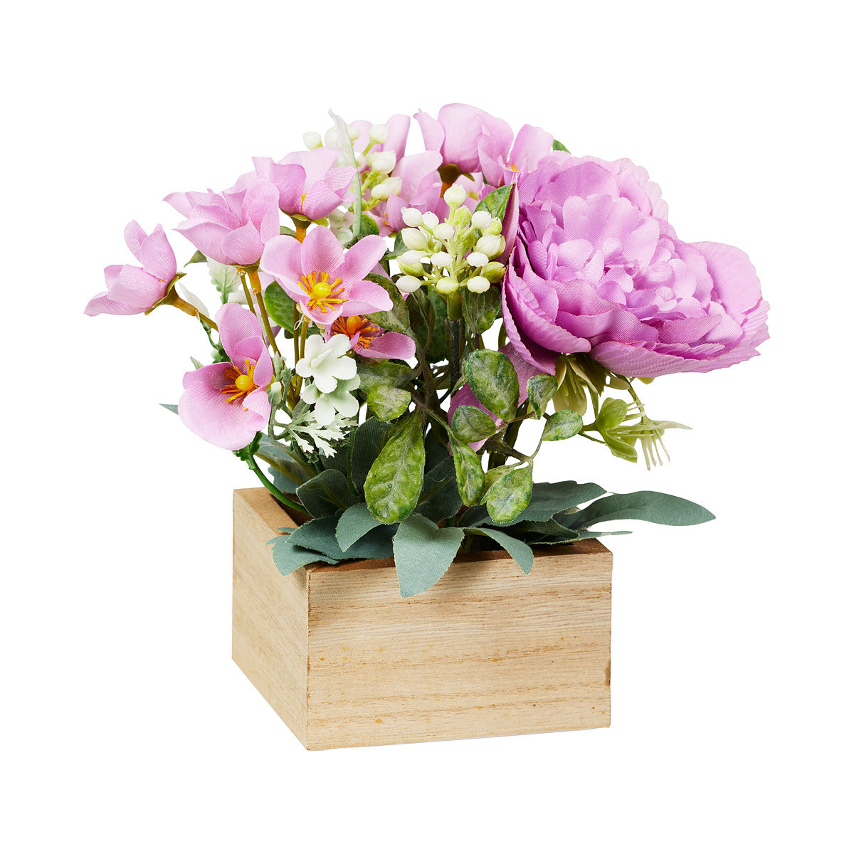 Faux Florals In Square Wooden Box Purple/Blue
