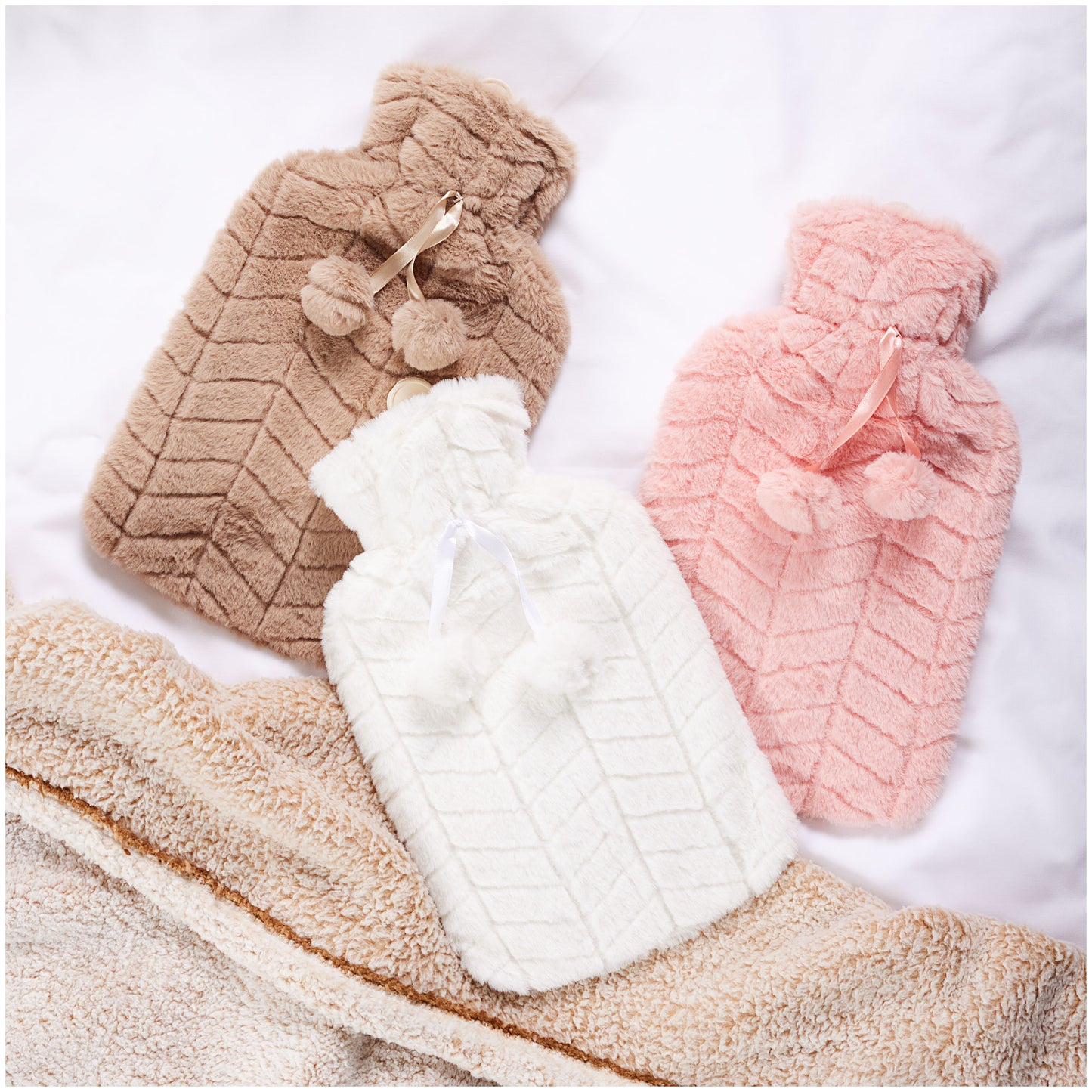 Hot Water Bottle 2L & Faux Fur Cover Brown