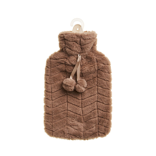 Hot Water Bottle 2L & Faux Fur Cover Brown