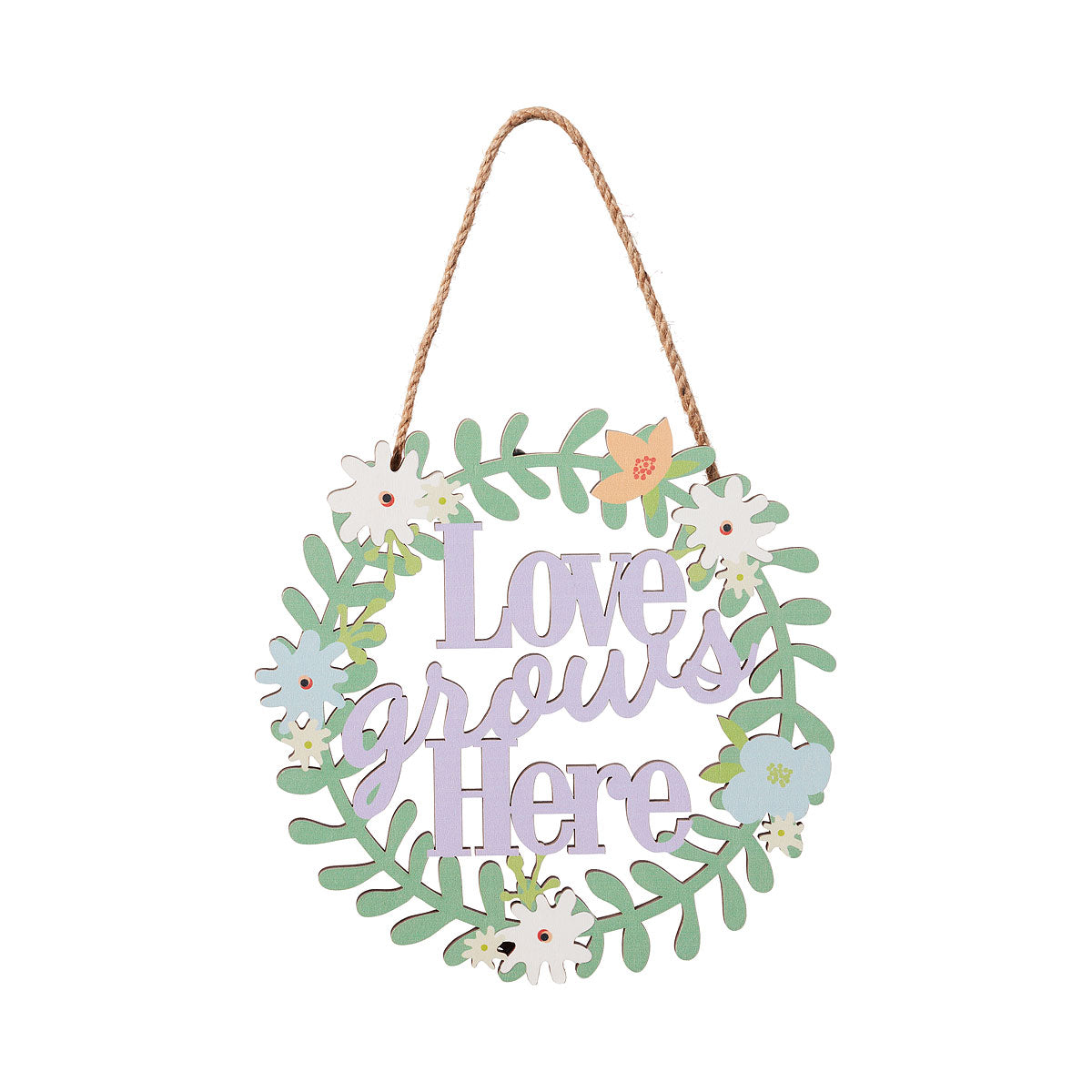 Love Grows Here Cut-Out Hanging Plaque