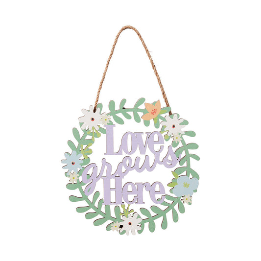 Love Grows Here Cut-Out Hanging Plaque