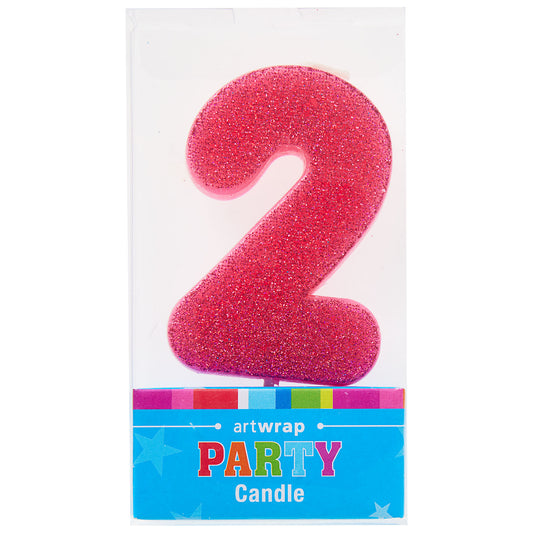 Artwrap Number 2 Glitter Candle - Pink