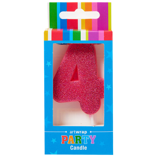Artwrap Number 4 Glitter Candle - Pink