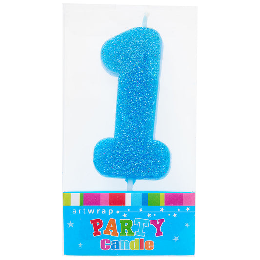 Artwrap Number 1 Glitter Candle - Blue
