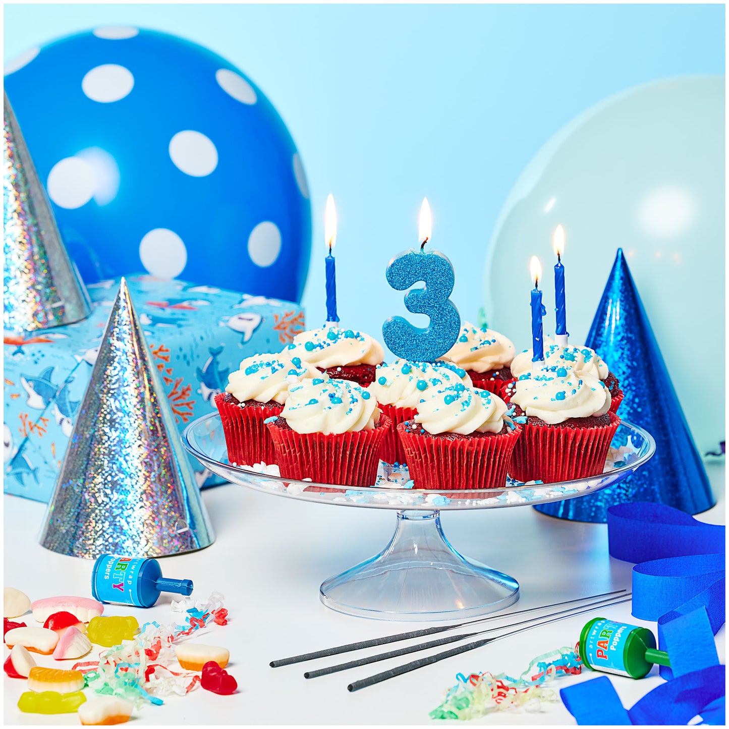 Artwrap Number 3 Glitter Candle - Blue