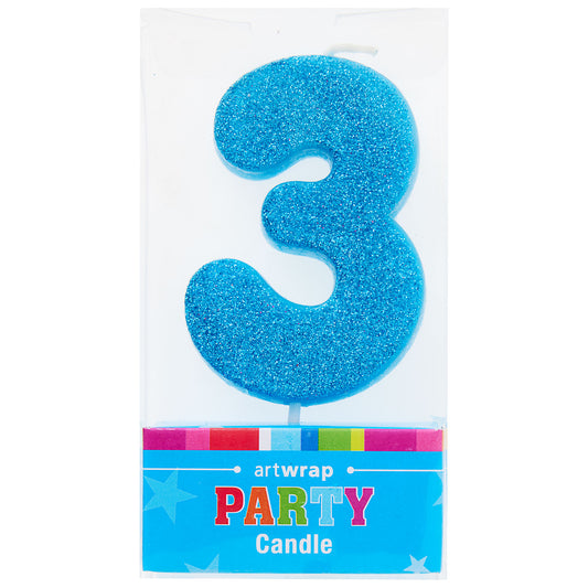 Artwrap Number 3 Glitter Candle - Blue