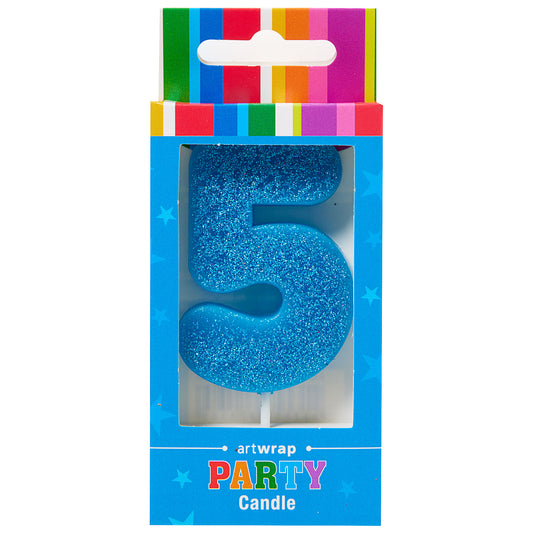 Artwrap Number 5 Glitter Candle - Blue