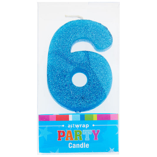 Artwrap Number 6 Glitter Candle - Blue