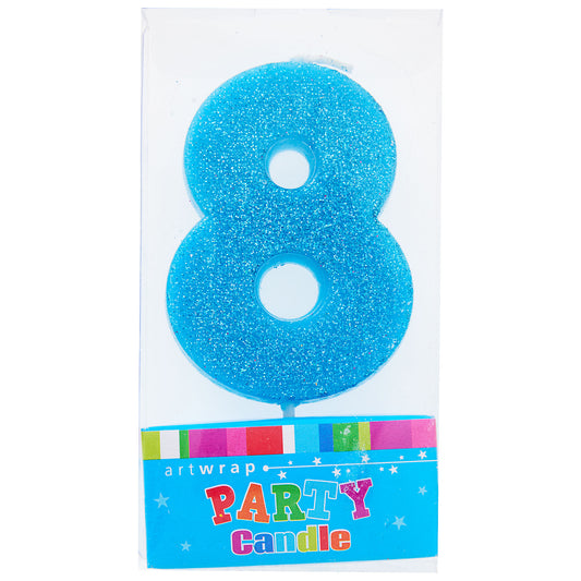 Artwrap Number 8 Glitter Candle - Blue