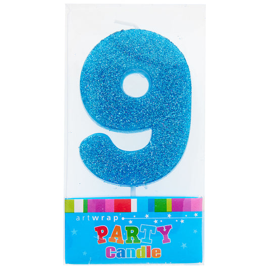 Artwrap Number 9 Glitter Candle - Blue
