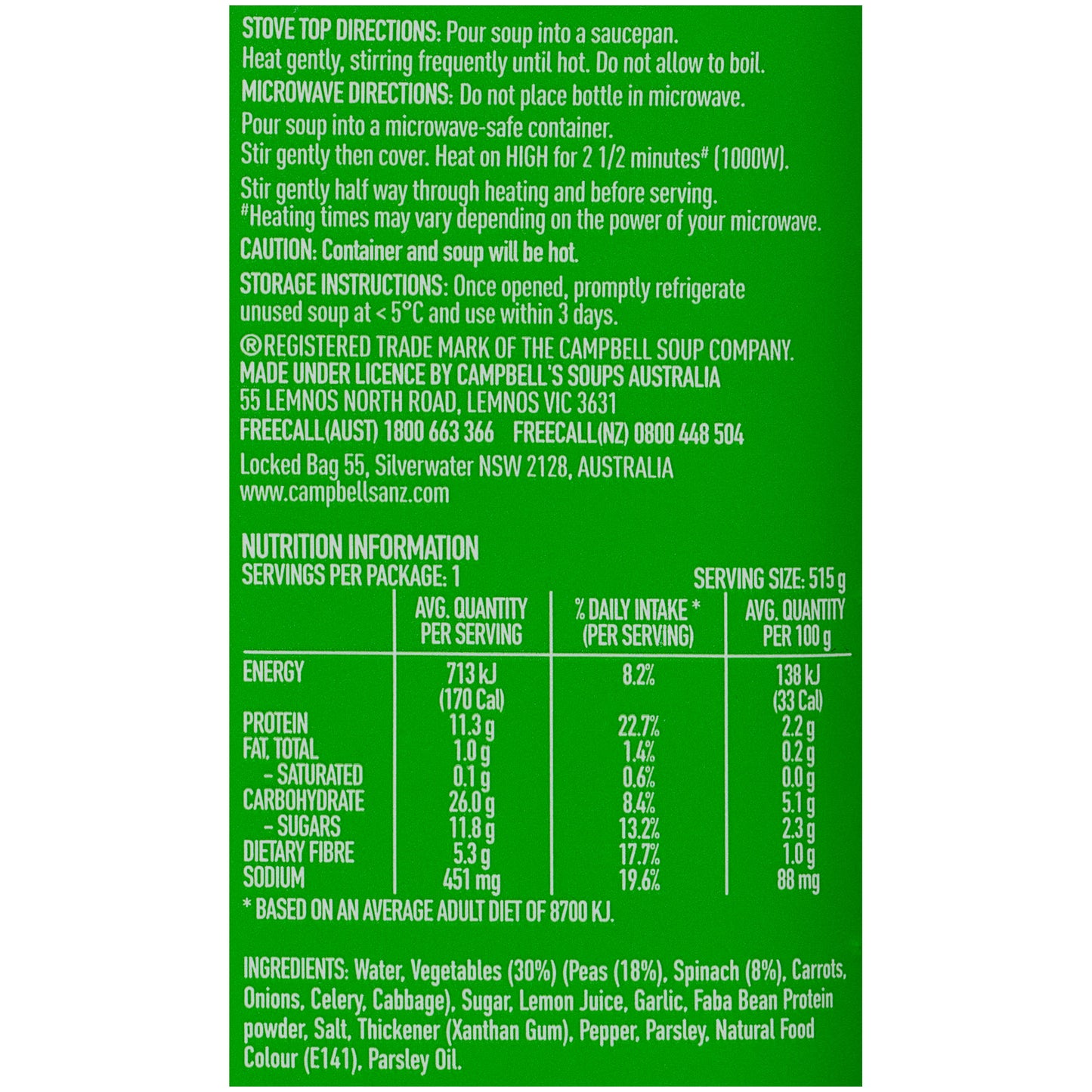 Cambells Real Soup Strength Pea Spinach