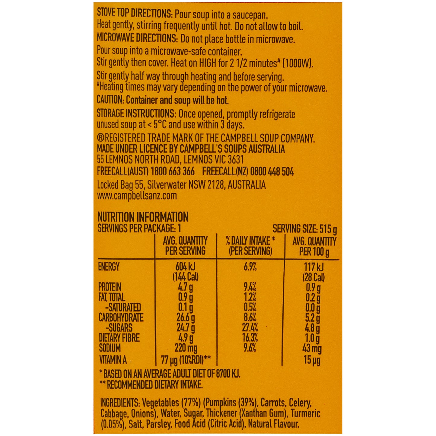 Cambells Real Soup Immunity Pumpkin