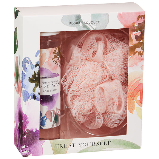 Floral Bouquet Treat Yourself Body Wash & Puff Duo