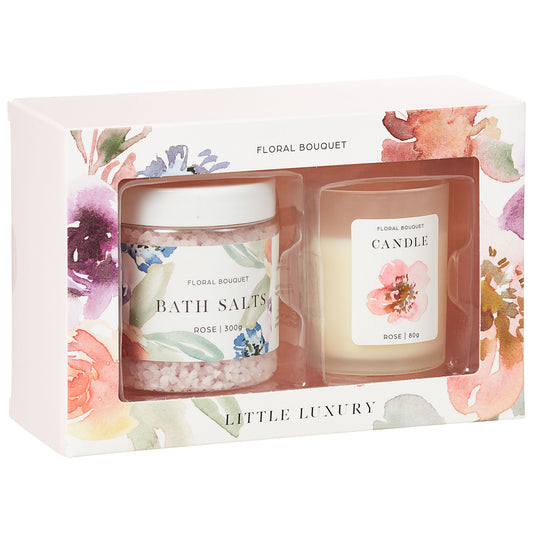Floral Bouquet Little Luxury Bath Salts & Candle Gift Set