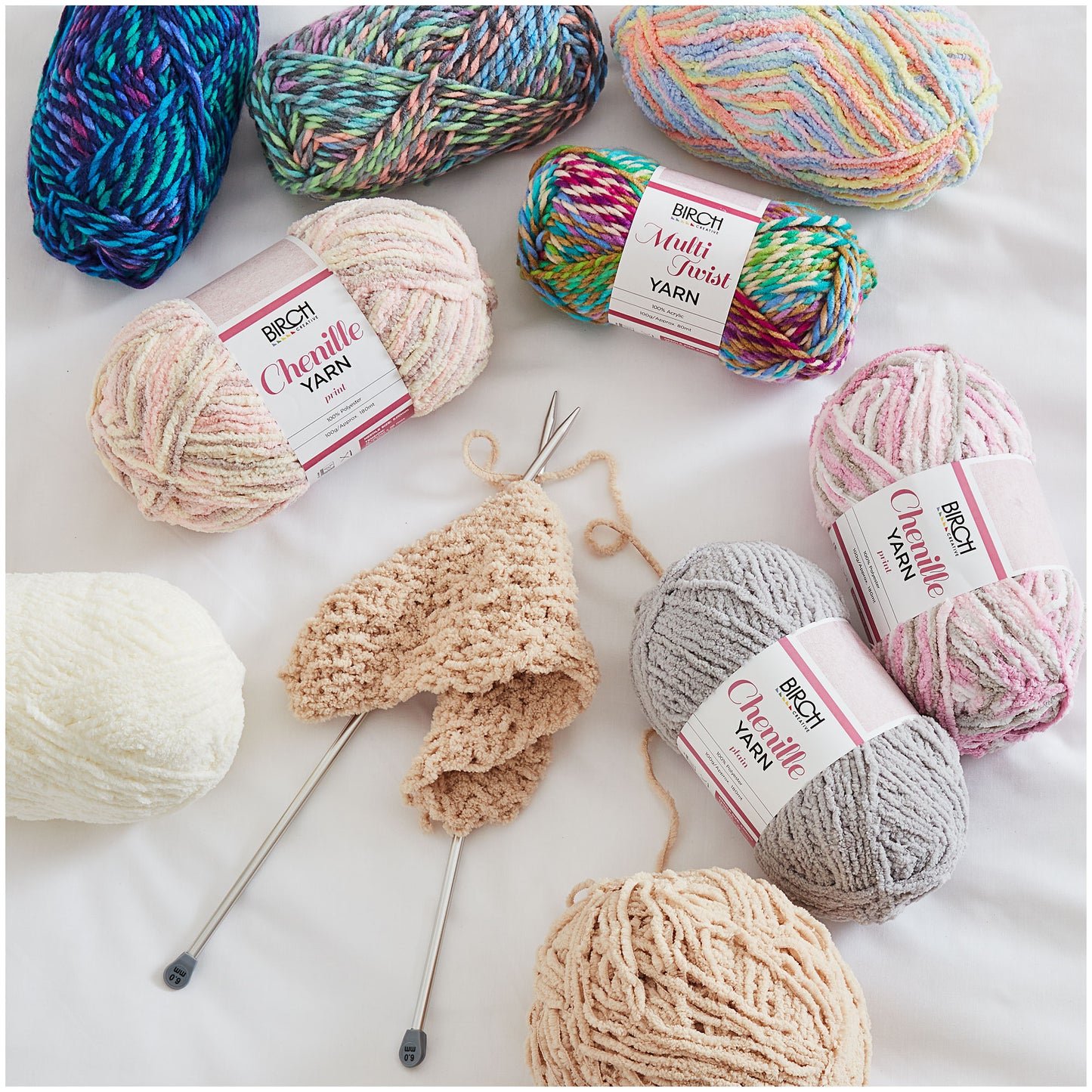 Birch Yarn Chenille Print Pink Stars