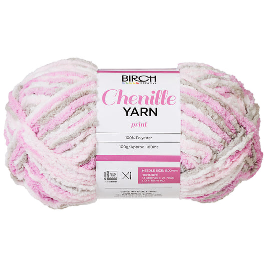 Birch Yarn Chenille Print Pink Stars
