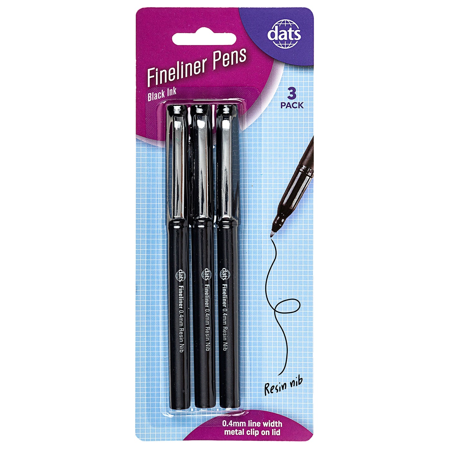 Fineliner Pen Black 3pk
