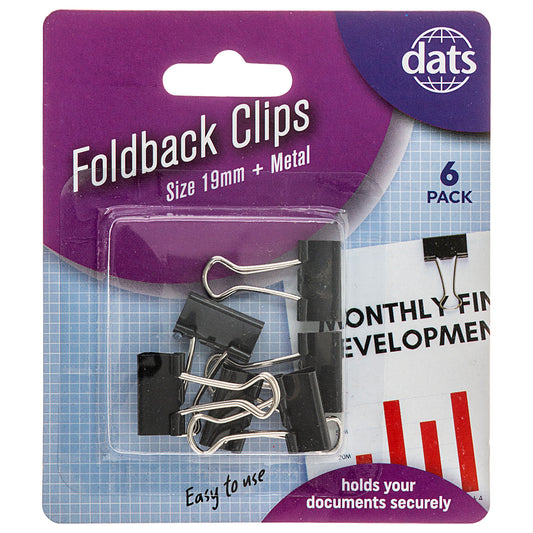 Clip Foldback Black/Silver 19mm 6pk