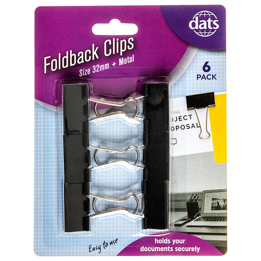 Clip Foldback Black/Silver 32mm 6pk