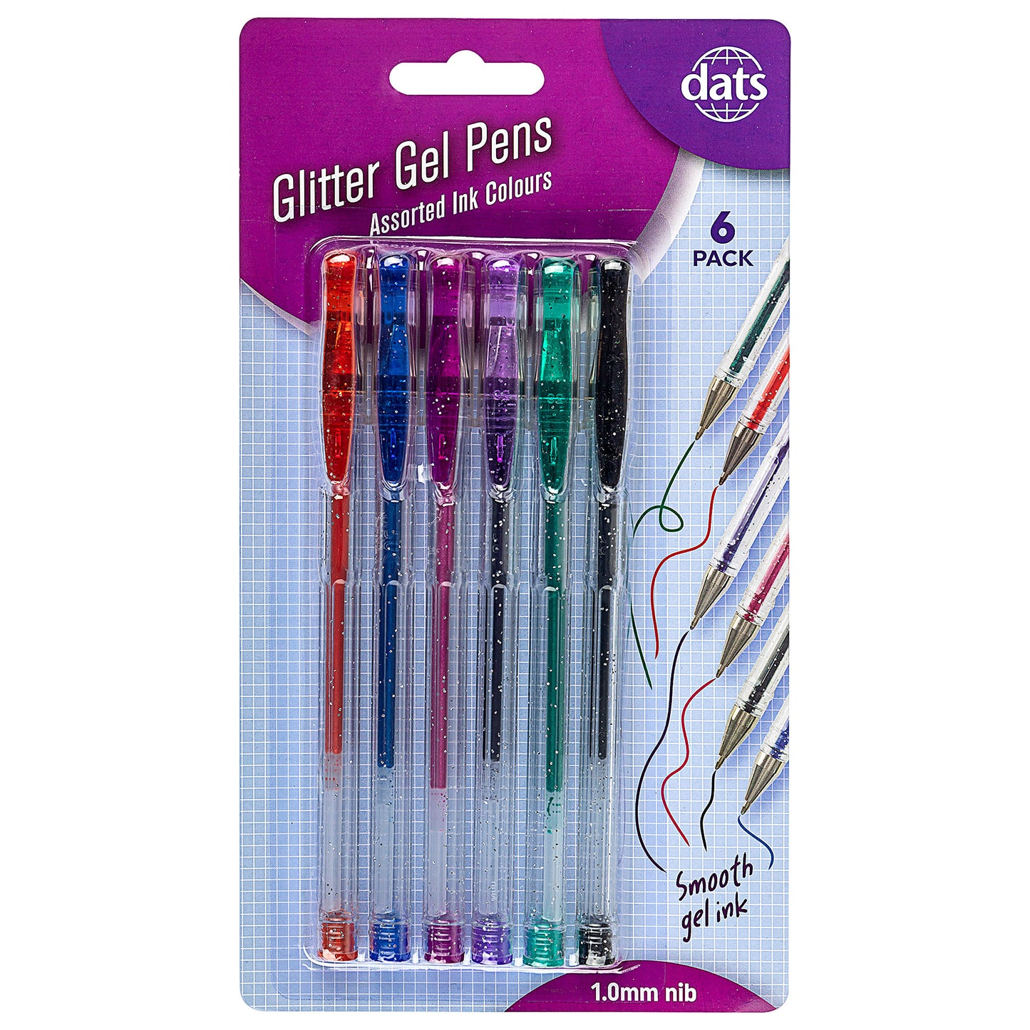 Glitter Gel Pens Assorted Colours 6pk