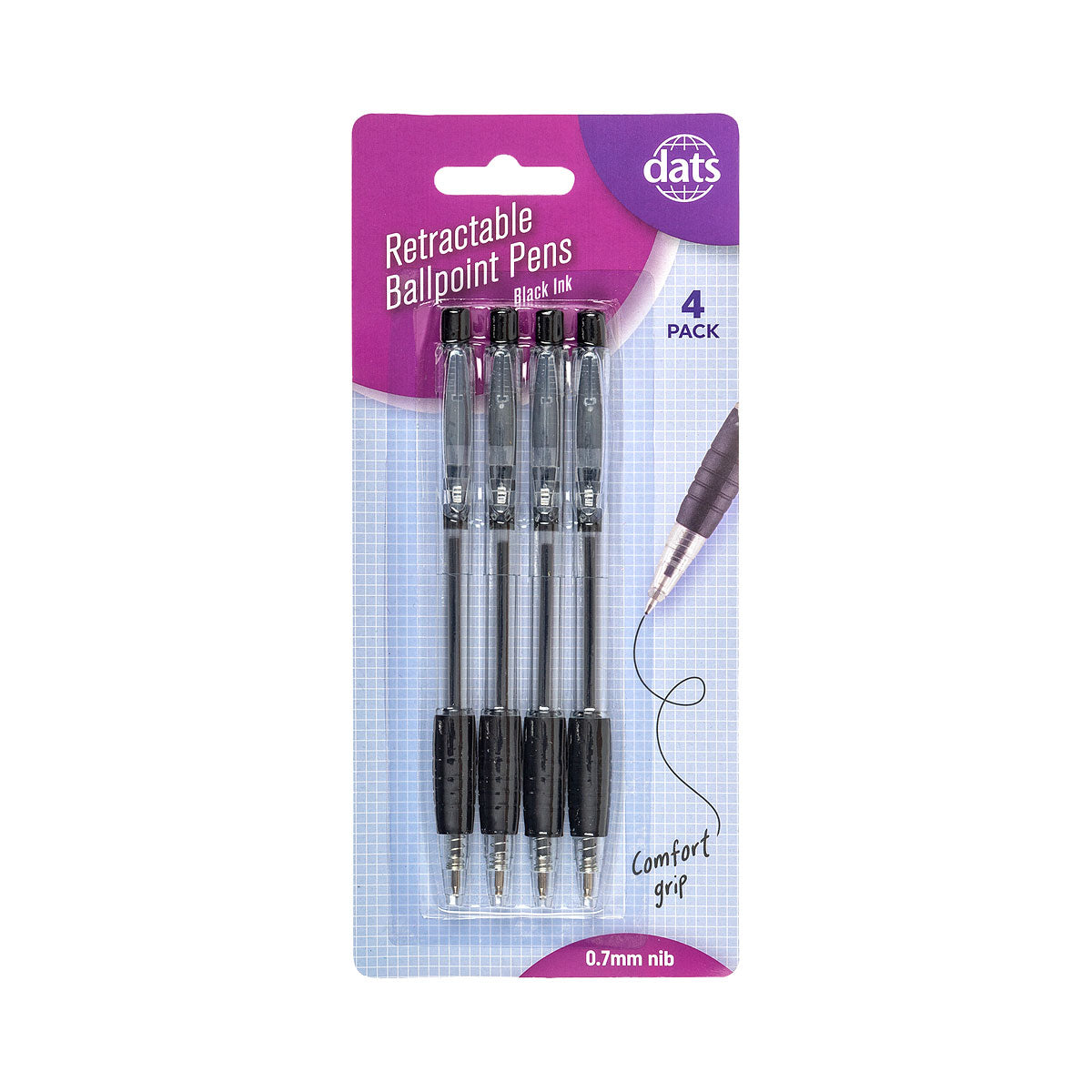 Retractable Ballpoint Pen Black 4pk