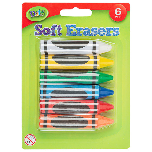 Soft Eraser Crayon Shaped 6pk